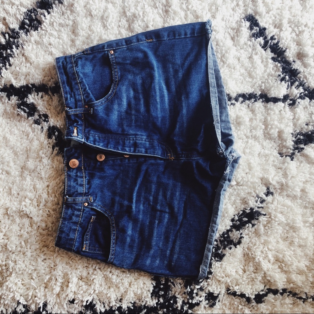 Cuffed Denim High-Rise Frayed Shorts